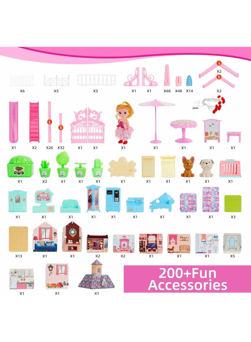 Mitoy 285 Pcs Accessories Doll House,Pretend-Play Diy Dollhouse Kit, 4 Floors And 13 Rooms Toddler Playhouse Gift For For 4-12 Year Old Girls Toys - Image 5
